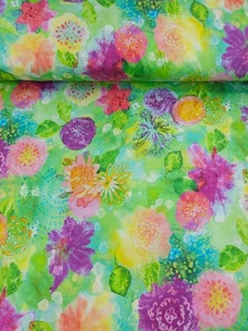 Light Green Wishwell Gloss Floral Cotton Sateen - Robert Kaufman Fabric - Picture 1 of 4