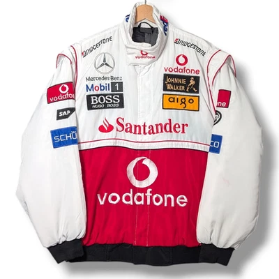 Vintage Mercedes Benz F1 Jacket Mens Large Vodafone White Red Formula One 1990s - Image 1 of 4