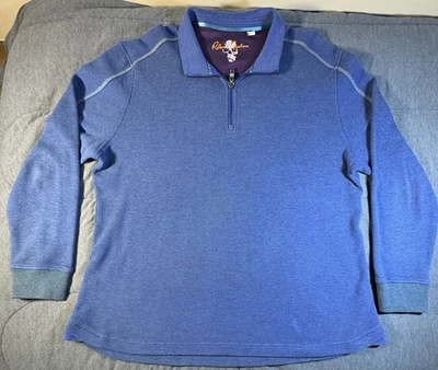 Sudadera Robert Graham Para Hombres XXL Azul 1/4 Cremallera Tejido Gofre Pullover Suéter Logo Foto 1 de 4