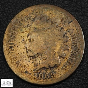 1869 Indian Head Copper Cent 1C - Cleaned - Picture 1 of 3