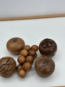 Vintage Carved Wooden Fruit 70s Lot of 5 MCM Mid-Century Modern Wood Boho - Picture 1 of 12