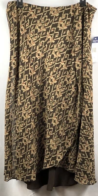 NUEVO CON ETIQUETAS RL Chaps Falda Midi de Gasa 12 Marrón Navajo Geo Capas Simulado Envoltura Tulipán 32"W Foto 1 de 4