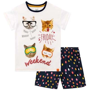 Mädchen Schlafanzug Loungewear Kurz Schlafanzug Pyjama Set 6 - 13 Jahre Katzen Polka Dots Geschenk - Bild 1 von 7