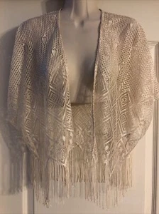 New "Ya Los Angeles" Cream Lace Fringe Crop Short Sleeve Jacket Sz S - Picture 1 of 7