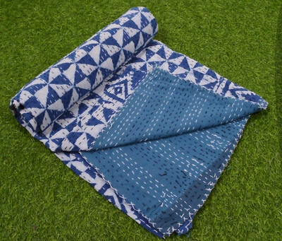 Manta edredón Kantha de algodón con estampado de bloques de mano indio colcha doble tiro Gudari Foto 1 de 4