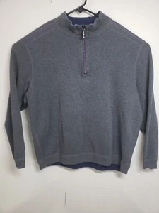 Men's Tommy Bahama Cotton Pull Over 1/4 Zip Sweater XXL Grey/Blue Reversible - Picture 1 of 14