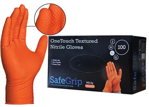 Orange Nitrile Gloves Tough Grip Diamond Texture Heavy Duty Mechanic Tattooist - Picture 1 of 6