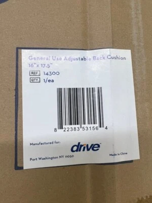 DRIVE 通用可调节靠背靠垫 16 英寸 X 17.5 英寸轮椅 #14300 全新 — 第 1/2 张图片