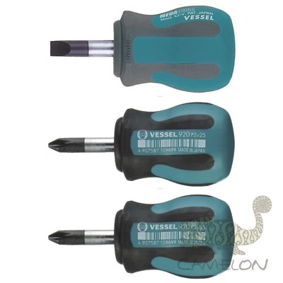 VESSEL Megadora Stubby Screwdriver -6,+1,+2, 25mm No.920 made in Japan - Image 1 of 4