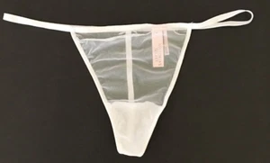 Victoria's Secret weißer V-String-Tanga-Höschen Netz vorne Größe XL transparente Schleife hinten - Bild 1 von 20