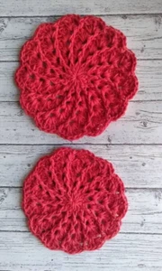 Set of 2 Crochet Coasters/Doily 100% Cotton Color Red 2 Different Sizes - Picture 1 of 5
