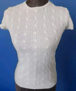 Ralph Lauren Black Label Cashmere Cable Knit Short Sleeves Sweater Cream Slim S - Picture 1 of 3