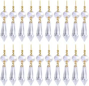 20 Pcs Clear Crystal Chandelier Icicle Prisms Replacement Parts for Lamp Decore - Picture 1 of 12