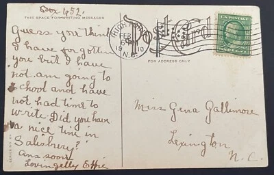 High Point, North Carolina Post Card - mailed Feb 1, 1910 to Lexington, NC - Image 1 of 2