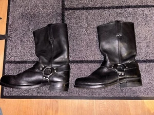 FRYE BLACK HARNESS SQUARE TOE MOTORCYLE BIKER BOOTS 12 M USA VINTAGE - Picture 1 of 7