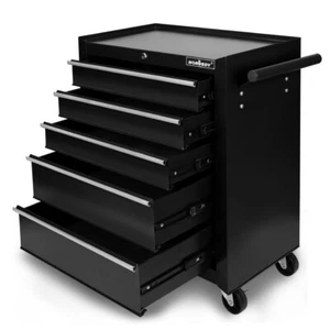 5 Drawers Tool Box Chest Cabinet Trolley Boxes Garage Storage Work Shop Black - Picture 1 of 12