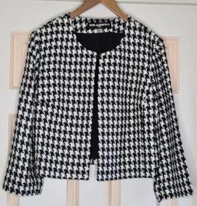 Karl Largerfeld Jacke Hahnentritt Rand zu Rand elfenbein/schwarz Größe UK12 neu mit Etikett - Bild 1 von 8