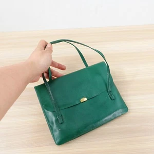 Emerald Green VINTAGE Bag Small Fold Over Leather Purse Clutch Slim Strap Party - Picture 1 of 14
