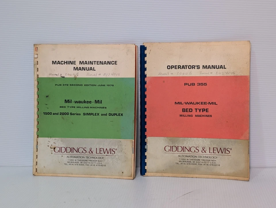 Set of 2 Giddings & Lewis Maintenance (PUB 372) and Operator's (PUB 355) Manuals - Image 1 of 4
