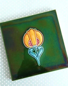 Early 20th Century English Art Nouveau Floral Tile #5095W | Yellow Tulip - Picture 1 of 4