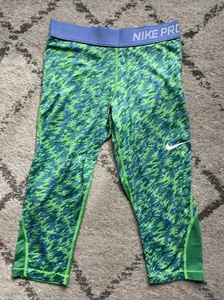NIKE Pro Girls DRI-FIT Training Capri Green Blue Leggings Medium - Picture 1 of 12