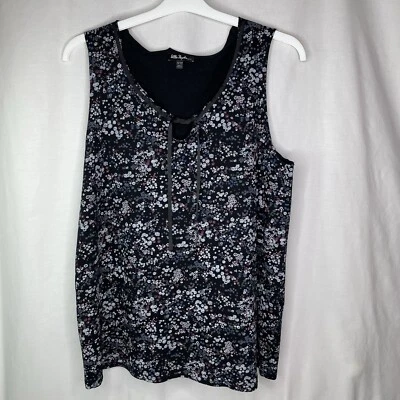 Top Ulla Popken 46 48 Floral Sin Mangas Cinta Negra Autoatado Todo Algodón Foto 1 de 4