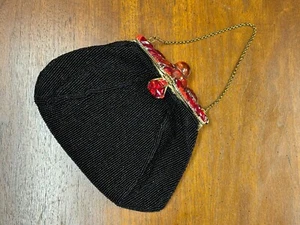 Vintage JOLLES ORIGINAL Black Beaded Evening Bag with Lucite Rhinestone Crown - Picture 1 of 11