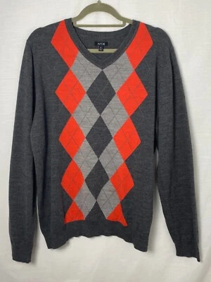 Size XL Men's Argyle Print V Neck Sweater Wool Blend Cottage Grandpa Core - Image 1 of 4