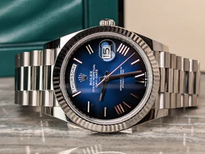 New 2025 Rolex Day Date 228239 40mm Blue Ombre Roman Dial White Gold Box  Papers - Picture 1 of 9