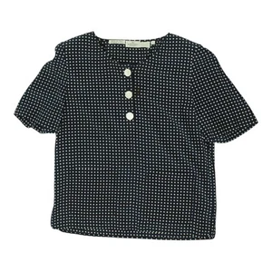 Valentino Womens Navy Blouse | Vintage Button Up Designer Short Sleeve Casual - Picture 1 of 5