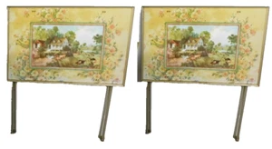 2 Vtg MCM Folding TV Snack Tray Tables LaVada Horse Buggy Country Farm Cow Scene - Picture 1 of 12