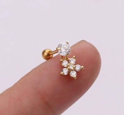 Beautiful Flower Shaped Earring Tragus, Helix, Cartilage Barbell Cz Zirconia UK - Image 1 of 4