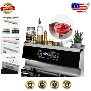 30" Polished Stainless Steel Stove Top Magnetic Shelf - Tidy Kitchen Organizer - Picture 1 of 9