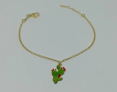 BRACCIALE IN ARGENTO 925 PALA FICO CENTRALE PENDENTE SMALTO COLORATO (DMB0006) - Immagine 1 di 4