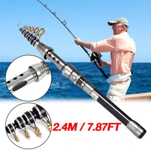 Carbon Fiber Telescopic Fishing Rod Pole Reel Combo Saltwater Freshwater 7.9FT - Picture 1 of 13