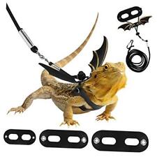  Adjustable Bearded Dragon Harness and Leash, 3 Size Leather Reptile Black+Gold