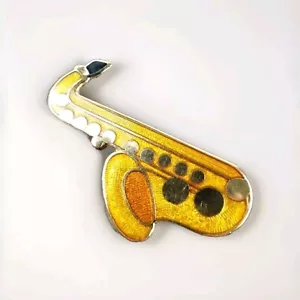 Vintage SAXOPHON Emaille Cloisonne Brosche Musik Damen Schmuck - Bild 1 von 5