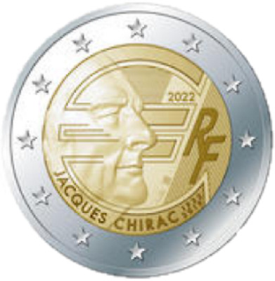 1x 2 Euro Commémorative France 2022 - Jacques Chirac (neuve) • 2.80€
