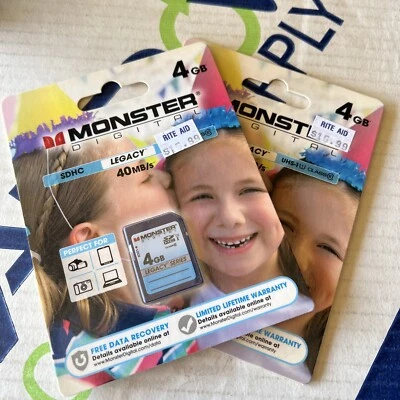2 Monster Digital SDHC Full Size SD Memory CardsLegacy 4GB NEW Sealed Ships Free - Image 1 of 2