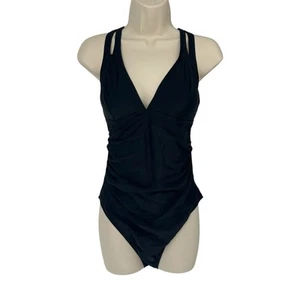NEW Cupshe Black Tummy Control Tie Back One-Piece Swimsuit Sz Large - Picture 1 of 8