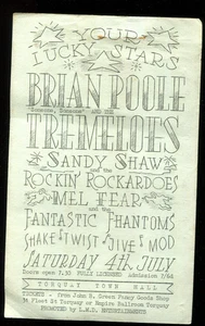 Volante de concierto original del Reino Unido años 60: Brian Poole & The Tremeloes / Sandie Shaw: Torquay - Imagen 1 de 2