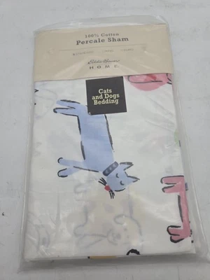 Eddie Bauer  Cotton Percale bedding Standard plaid Pillow Sham 20x26 Cats Dogs - Image 1 of 2