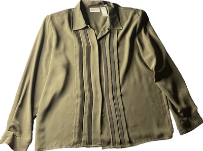 Blusa para mujer Christie and Jill 14 Top verde oliva manga larga cuello botón Foto 1 de 4