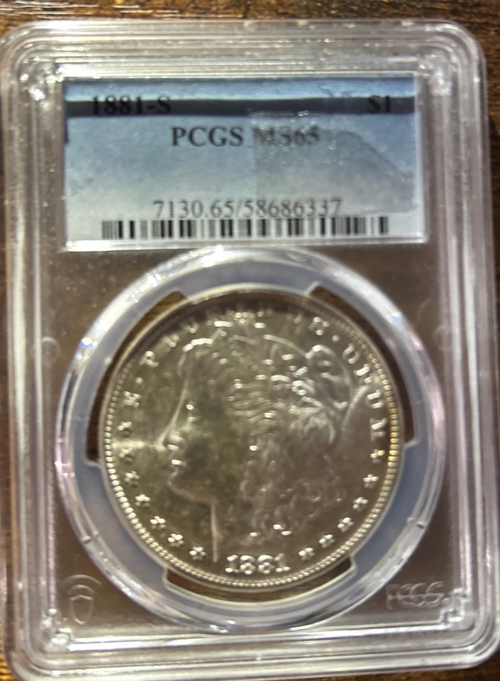 1881S Morgan Silver Dollar $1 PCGS MS 65 gold tone reverse  - Image 1 of 4