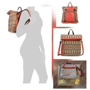 Patricia Nash Luzille Beuteltasche/Rucksack gewebtes Stroh Leder Akzente koralle beige 229 $ - Bild 1 von 14