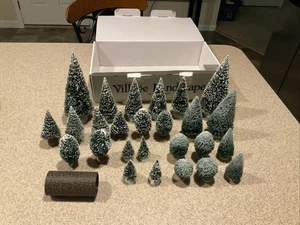 Dept 56 Frosted Pine Trees & Bushes & Cobblestone Road 27 Piece Lot 3”-8” EUC - Picture 1 of 2