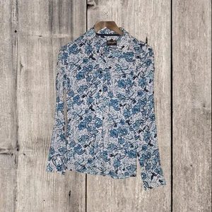Wrangler Women's White/Blue Floral Print Button Up Long Sleeve Shirt Size 10 - Imagen 1 de 4