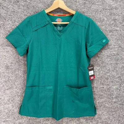 New Dickies Scrub Top Women XS Blue V-Neck Short Sleeve Pockets Stretch Workwear - Image 1 of 4