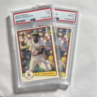 2 1982 Donruss #113 Rickey Henderson PSA 7 y 8 Foto 1 de 2