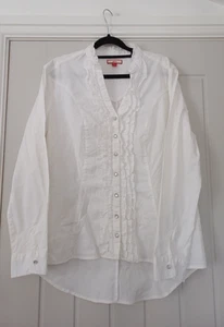 Joe Browns UK 16 White Ruffle Front Blouse Button Front Drop Hem Steampunk - Picture 1 of 9